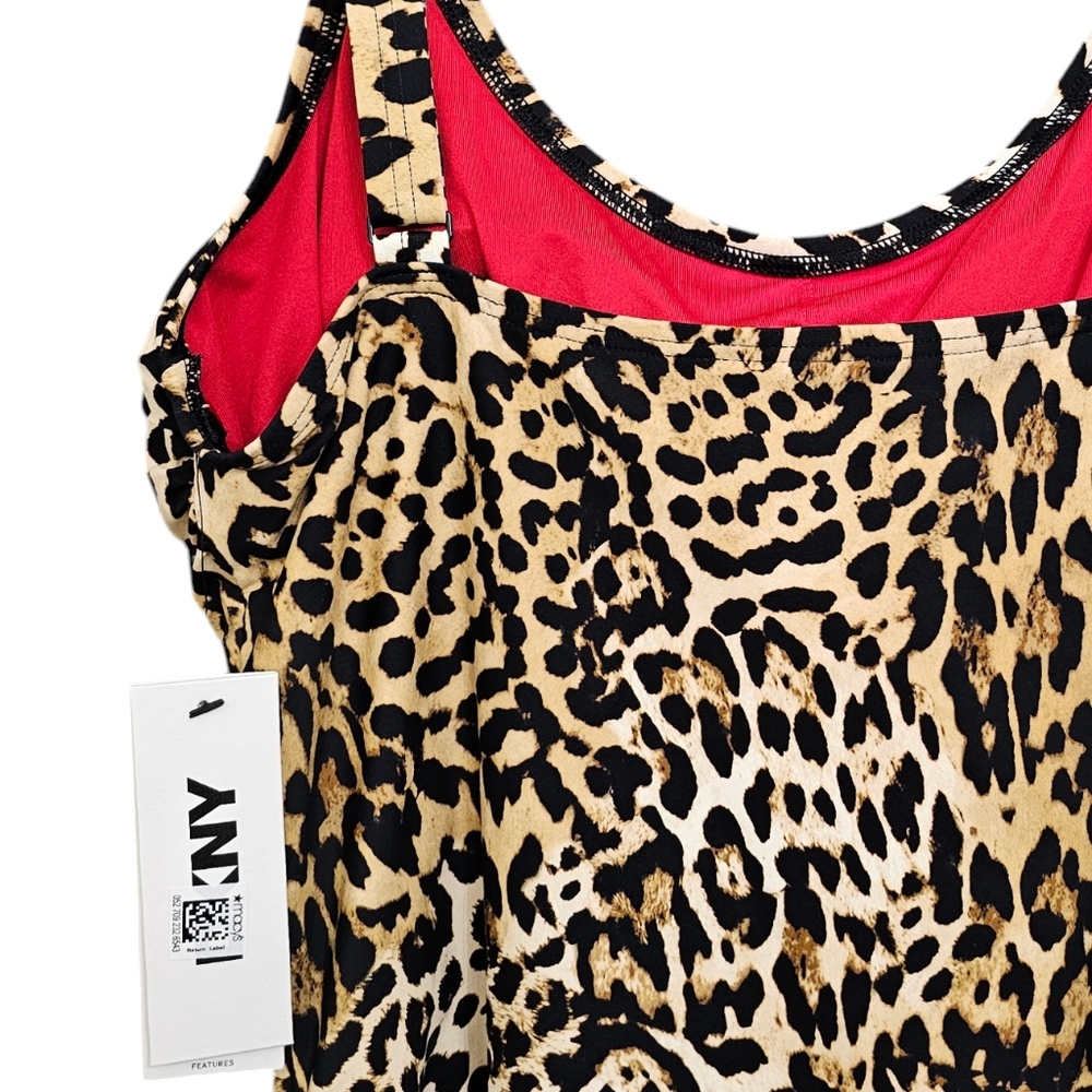 Nwt DKNY Animal Print Brown/Black 1 piece Pleated Front Detail Swimsuit - Picture 14 of 17